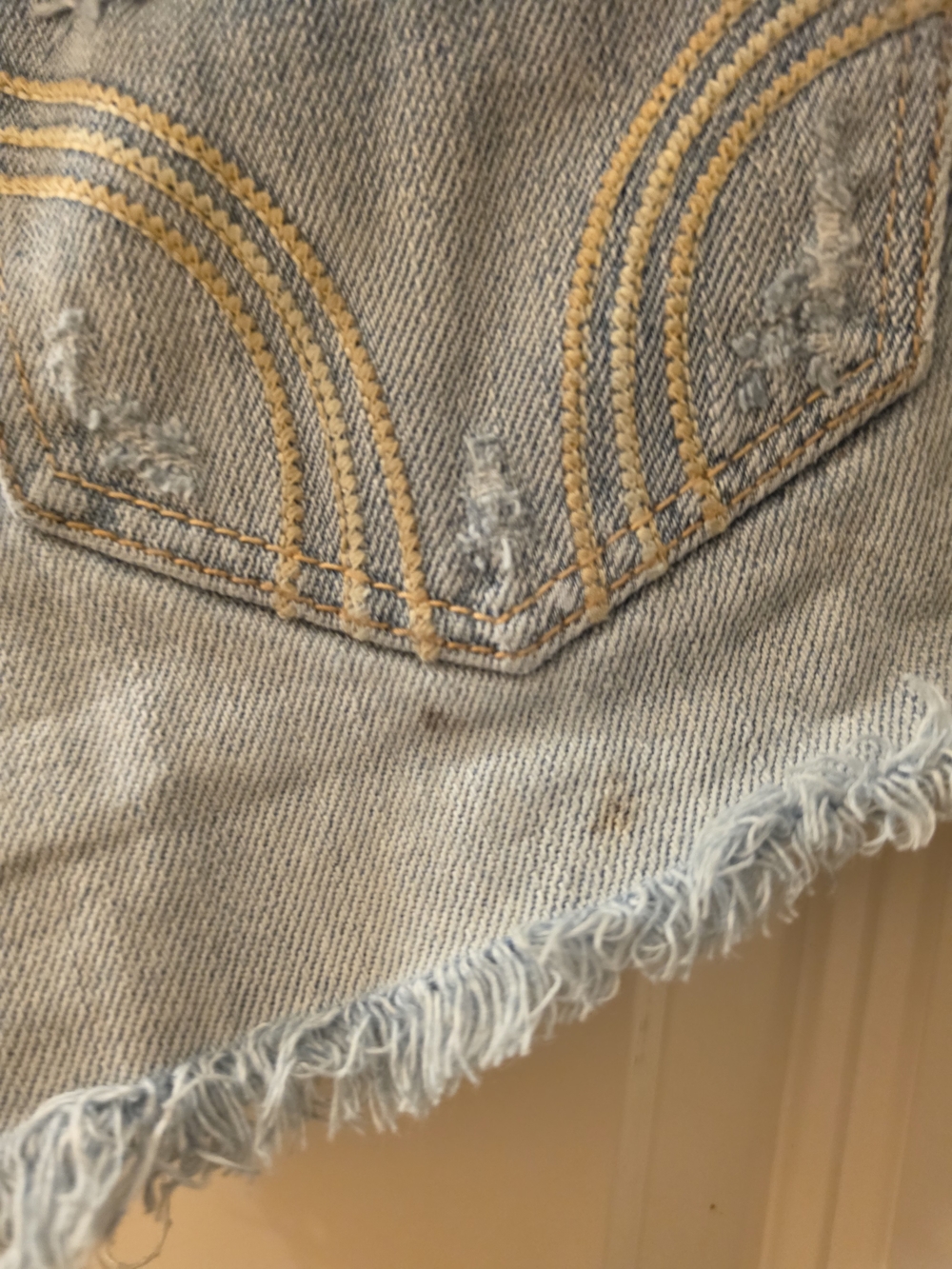 Hollister Light Wash Distressed Denim Shorts with Stud Accents - Light Blue - Picture 6 of 6